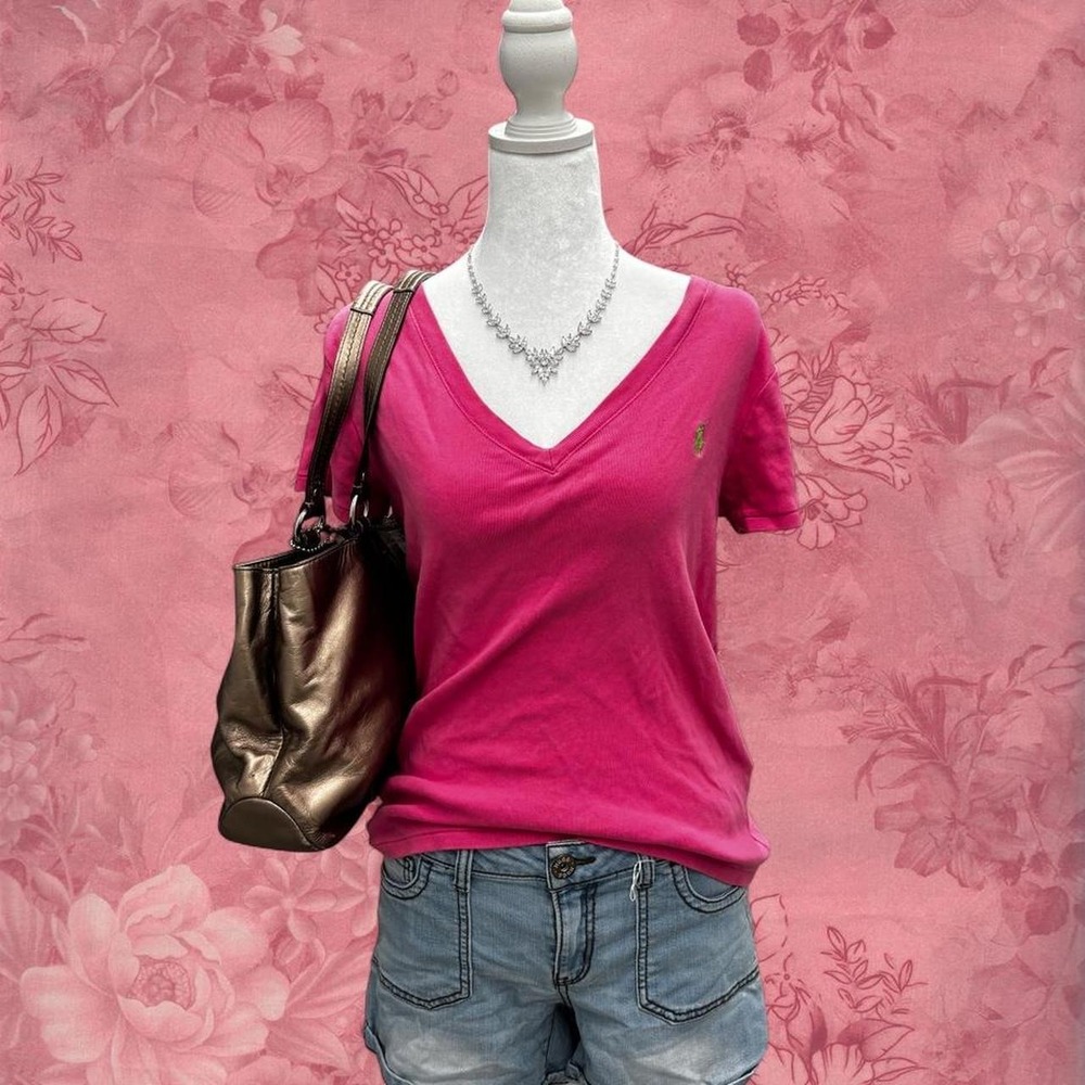 Ralph Lauren Sport Pink V-Neck Pony Logo Tee